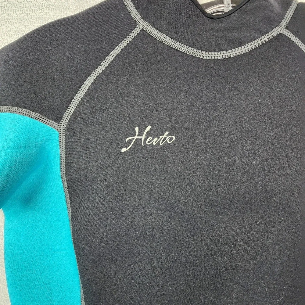 Hevto S Black‎ Teal Shorty Wetsuit Neoprene Surf Swim Snorkel Scuba Water Sports